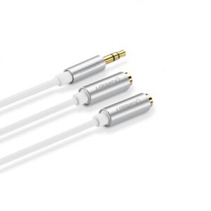 Cabo P2 Y 1 Macho para 2 Fêmeas Branco 20Cm para audio stereo UGREEN